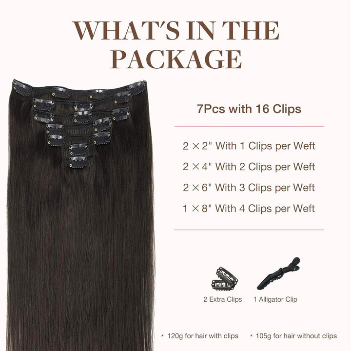 GOO GOO Clip in Extensions Echthaar, Echthaar Extensions Clip, 20cm 50g 7pcs, Haarverlängerung Echth