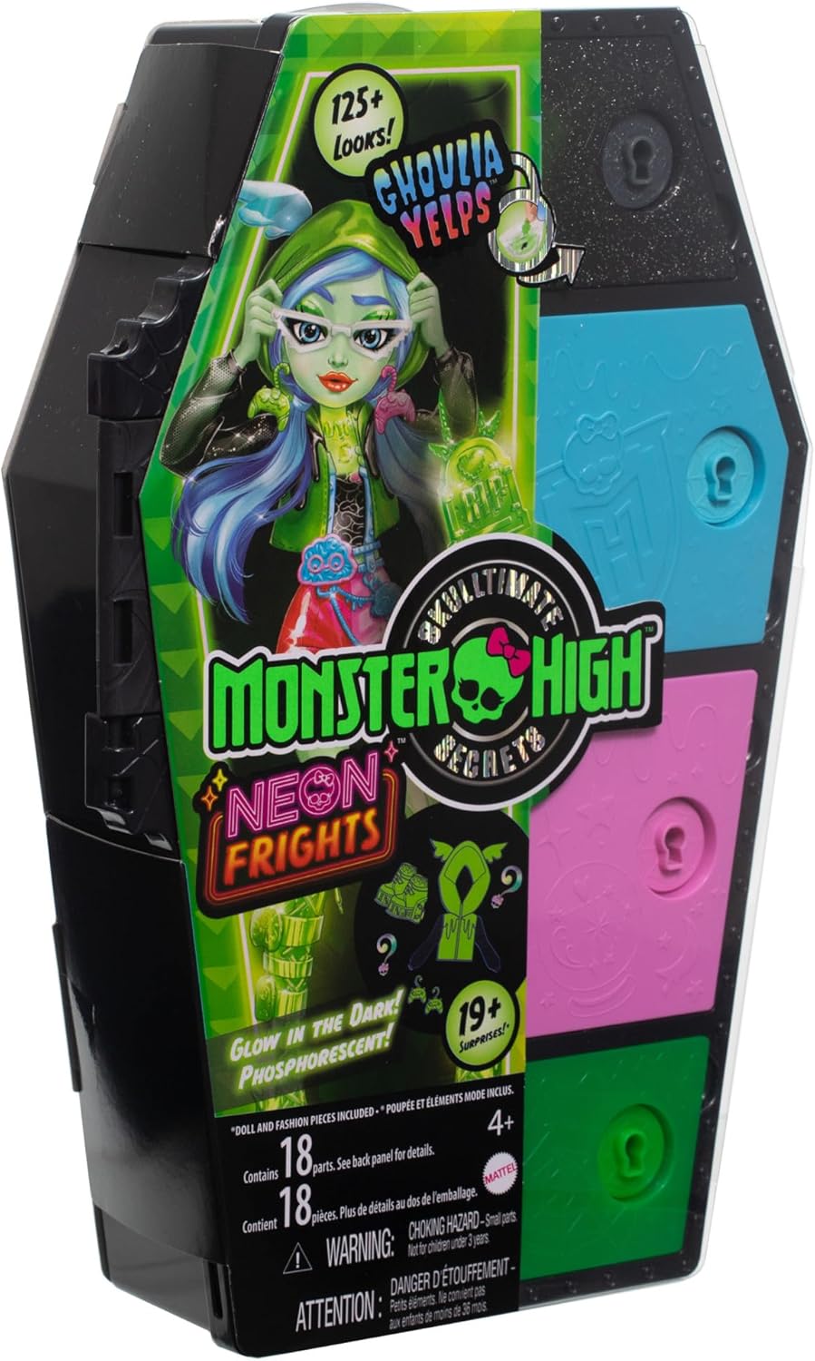 Monster High Skulltimate Secrets Ghoulia Yelps Puppe - Leuchtender Spind mit über 19 bunten Überrasc