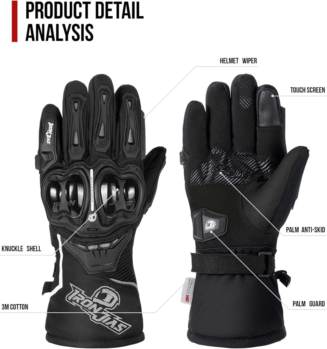 IRON JIA'S Winter Motorradhandschuhe Herren CEZertifizierung Wasserdichter und Warmer 3M Baumwolle S