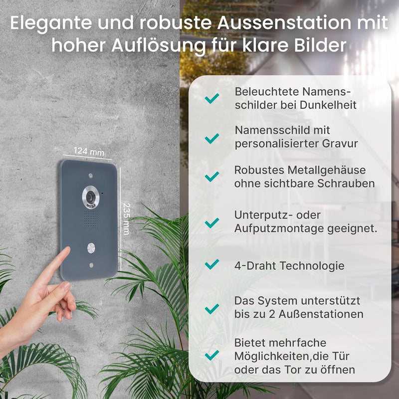 Mathfel 4 Draht Videotürsprechanlage, 7 Zoll Monitor (Unterputz) (2x Monitore), 2x Monitore