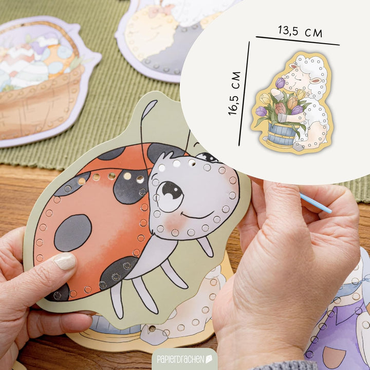 Papierdrachen Fädelset Osterhasenwelt - Pappe - DIY - Bastelset - Ostern - zur Förderung der Feinmot
