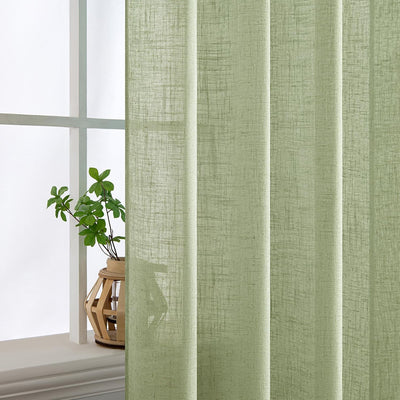 MIULEE Gardinen Vorhänge schlaufenschal Voile Vorhang Modern Leinenoptik Halbtransparent für Wohnzim
