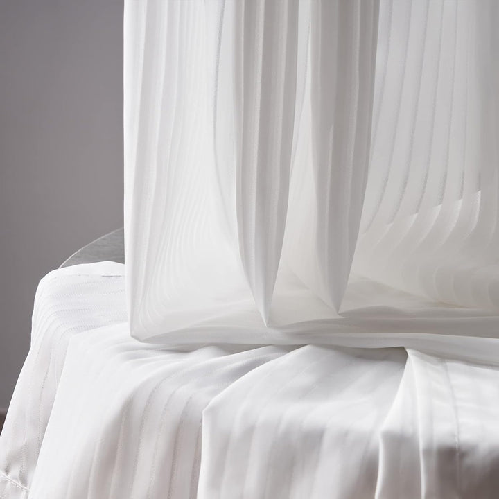 Topfinel Vorhänge Gestreifte Gardinen mit Ösen Weiss 140x145cm Vorhang Halbtransparent 2er Set Ösens