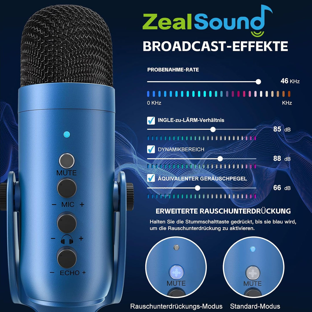 zealsound USB Mikrofon, Mikrofon Handy PC, Kondensatormikrofon mit Adapter für Smartphone, Laptop, P