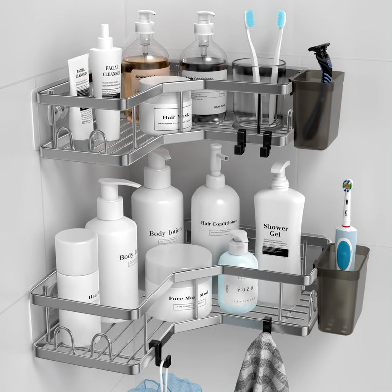 FINIBO Duschablage Ohne Bohren, 2 Stück Selbstklebend Eckregal Badezimmer Organizer, Duschregal Edel