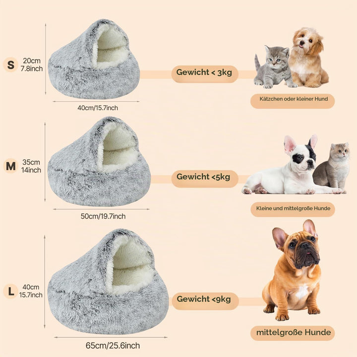 YUDANSI Katzenbett, 40cm Überdachtes Hundebett Katzenhöhlenbett Donut für Kätzchen welpen, Plüsch Ku