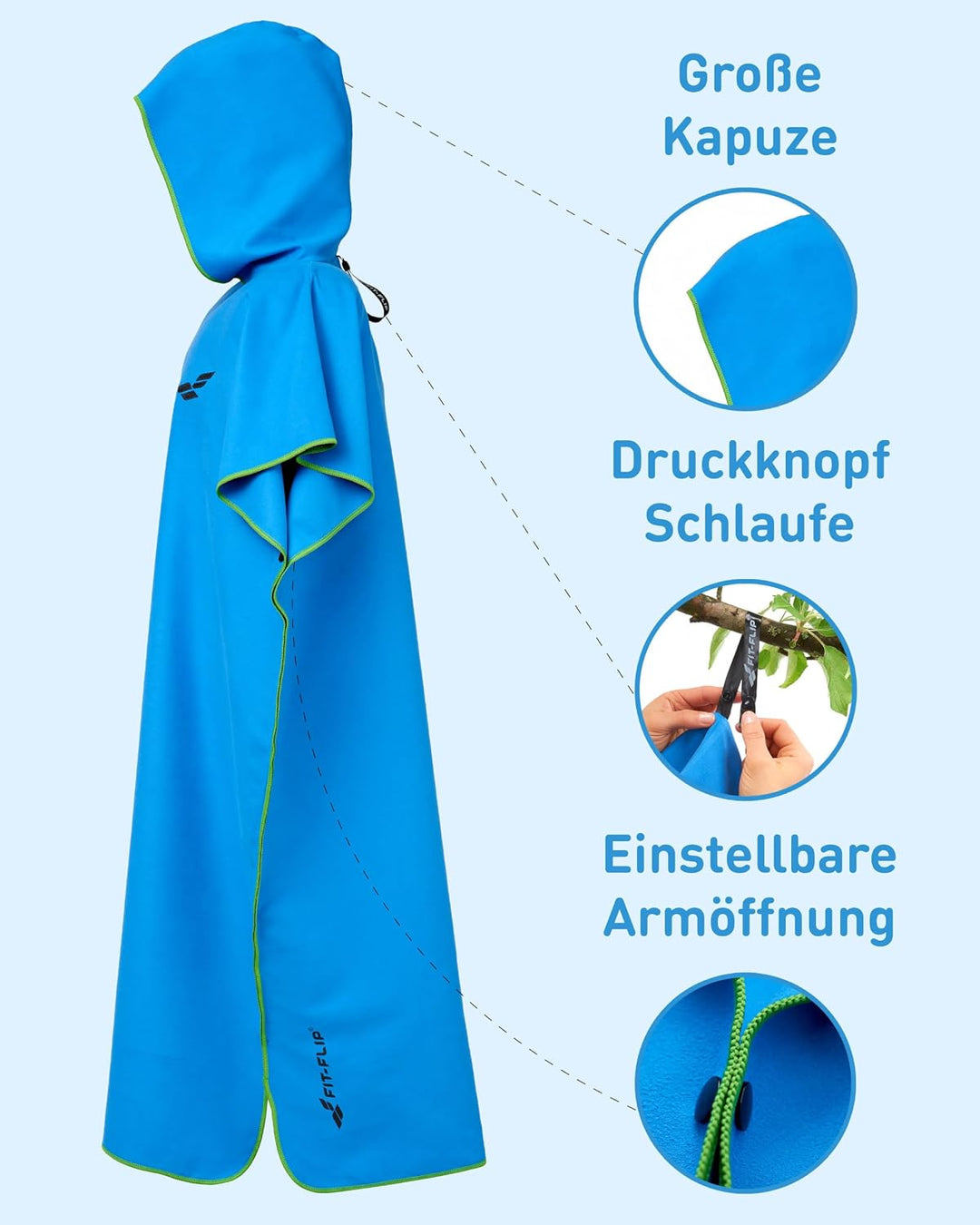 Fit-Flip Umziehhilfe Strand – Ultraleicht und schnelltrocknend – Surf Poncho Herren und Damen, Umkle