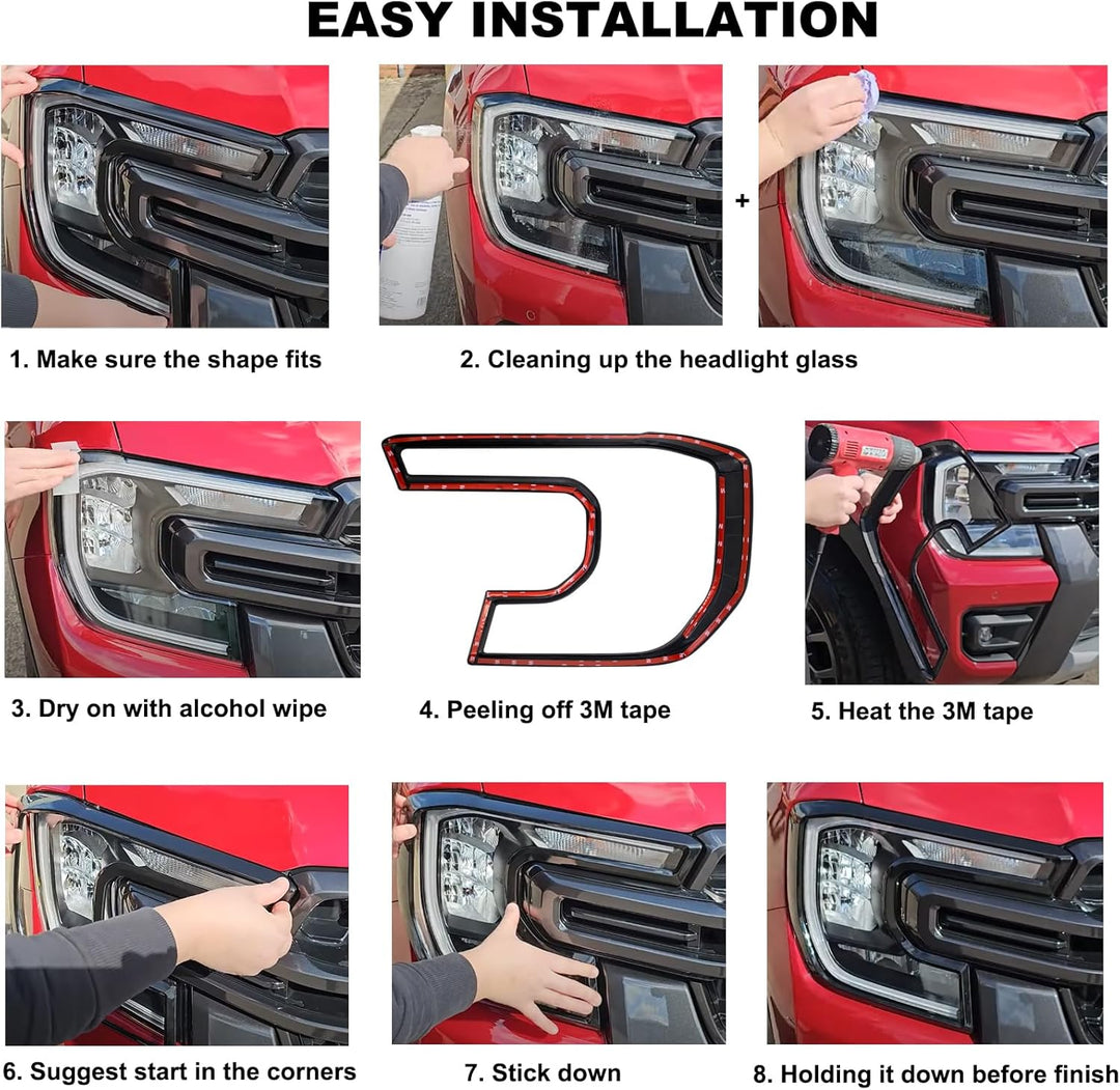 JHCHAN Scheinwerferabdeckungen für Ford Ranger 2023-2024 T9 Wildtrak Raptor Wildtrak X Limited Plati