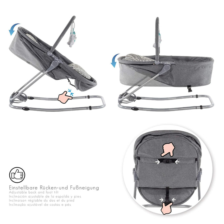 Engel & Storch Babywippe VIGO Baby Schaukelstuhl Babywiege mit abnehmbarem Bezug und Spielebogen - i