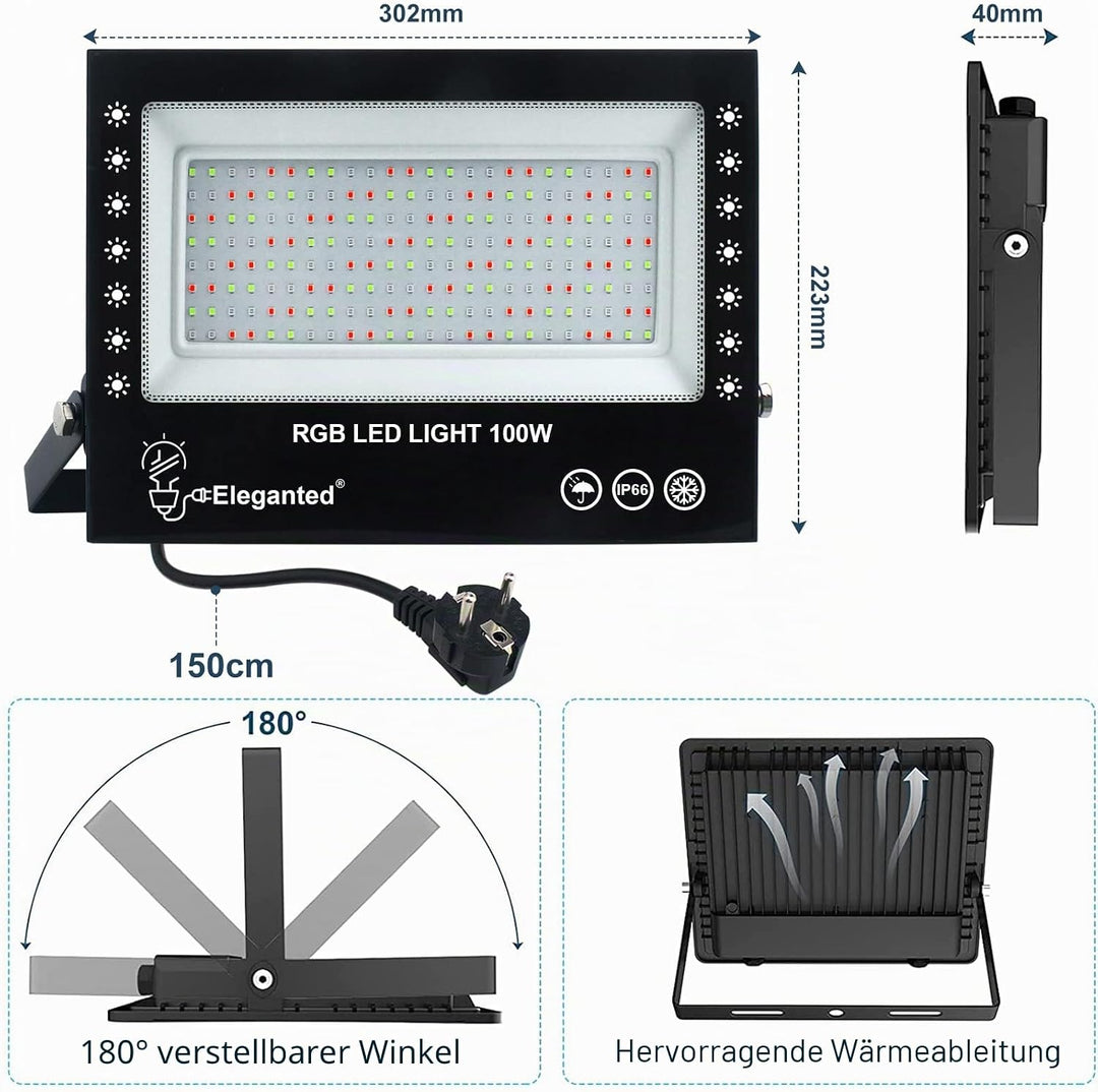 Eleganted RGB Flutlichter 2pcs 100W LED Strahler Bunt Bluetooth App Steuerung,16 million Farben Farb