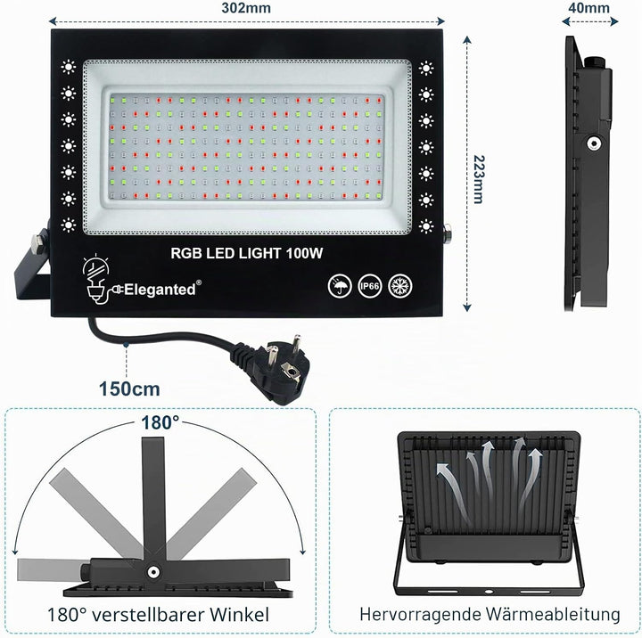 Eleganted RGB Flutlichter 2pcs 100W LED Strahler Bunt Bluetooth App Steuerung,16 million Farben Farb