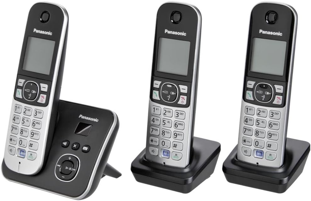 Panasonic KX-TG6823GB DECT Schnurlostelefon mit Anrufbeantworter (3 Mobilteile, strahlungsarm, Eco-M