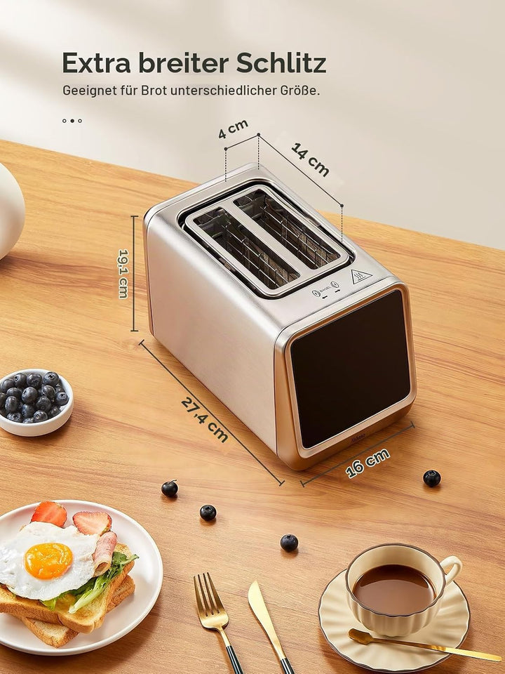 Yabano Toaster 2 Scheiben, Touchscreen Edelstahl Toaster mit LED Countdown