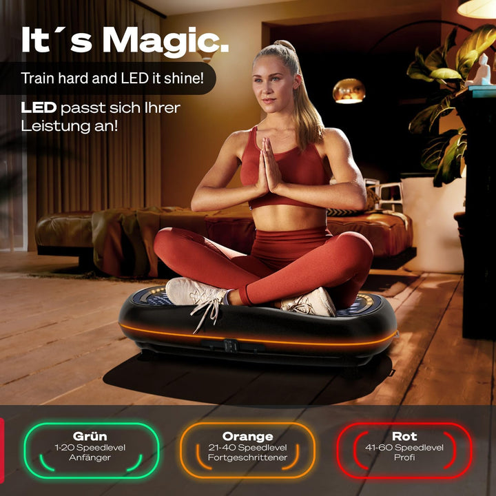 Sportstech 4D Premium Vibrationsplatte | Smart LED I 3 leise Motoren INext-Level Training mit Workou