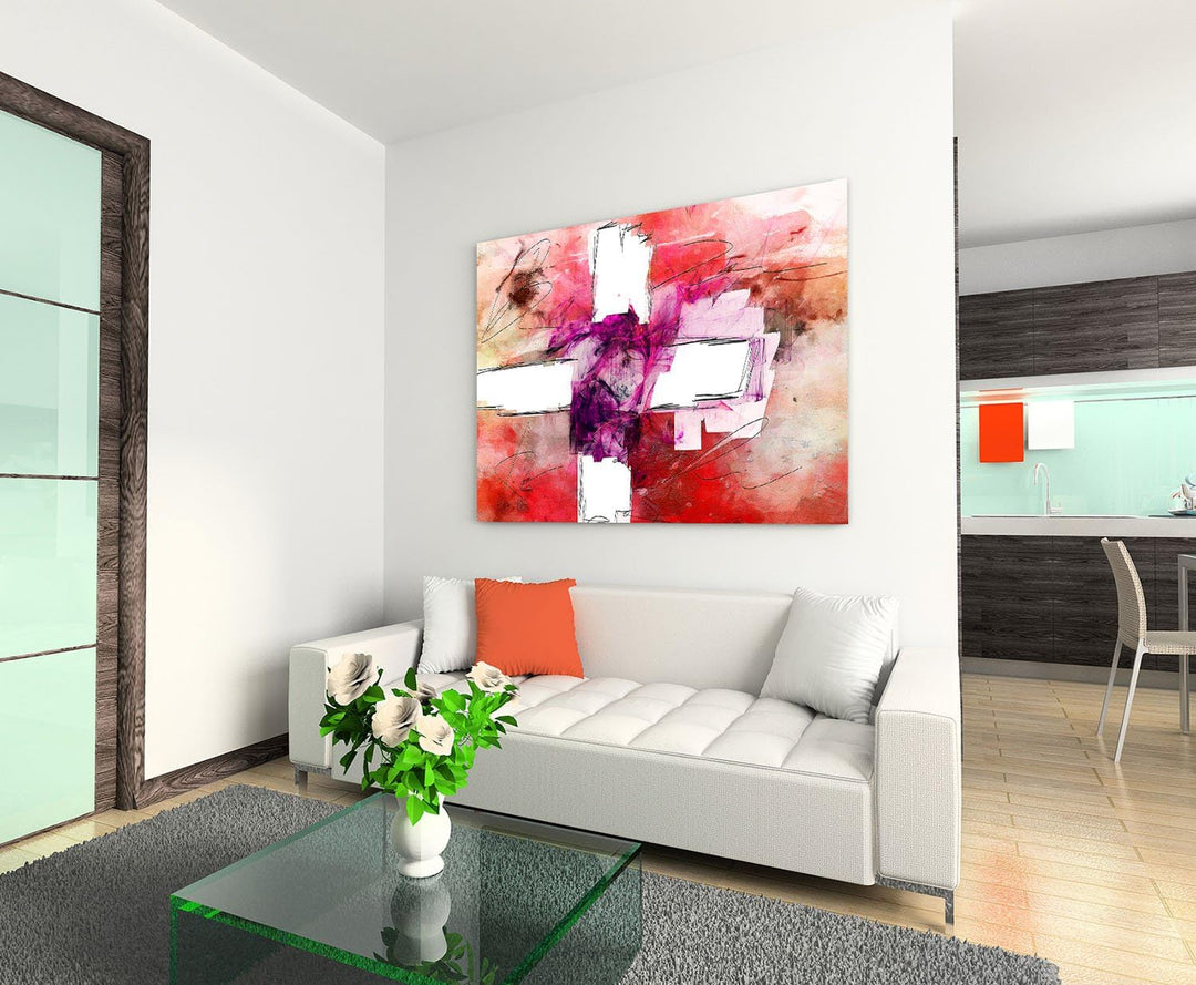 Paul Sinus Art Leinwandbild pink weiss rot 60x80cm Abstrakt267 Kunstdruck auf Leinwand -Abstrakte Bi