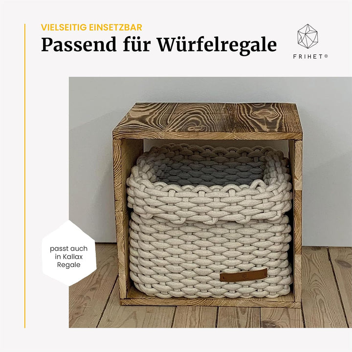 "FRIHET® Geflochtener Baumwoll-Aufbewahrungskorb für KALLAX Regal | Stilvolle Ordnung und praktische
