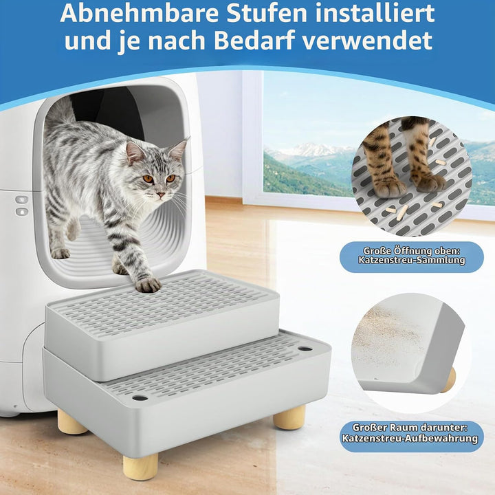 Verstellbare 2-stufige Katzentoilettenrampe, Katzen Treppen &amp; Stufen mit Holzfüsse Filterfunktion, l