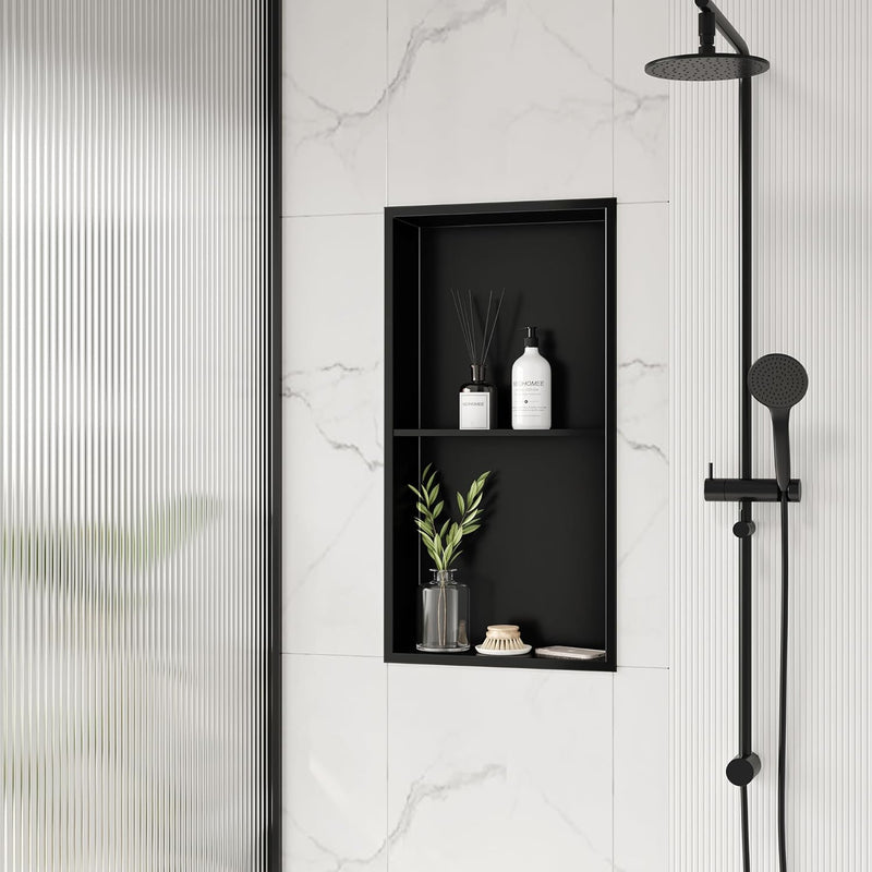 Neodrain Wandnische Dusche Edelstahl Duschnische Doppelregal Wandnische Schwarz Lagerung für Badezim