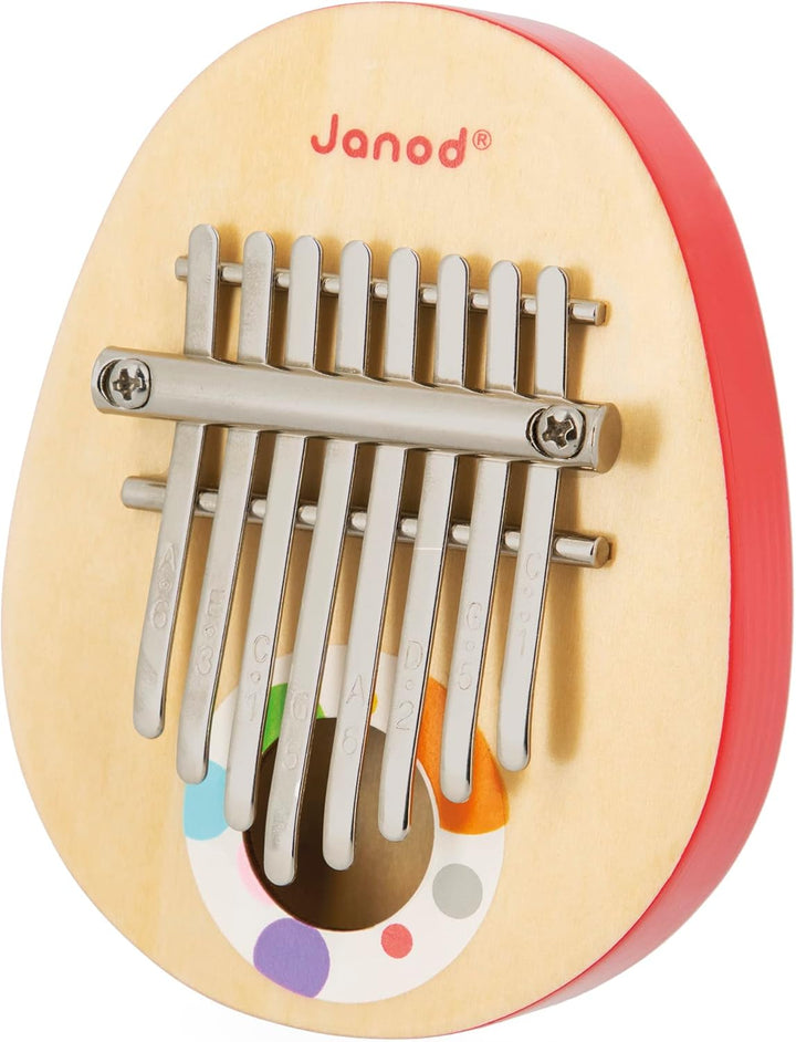 Janod Konfetti-Serie Confetti Holz Rollen-und Musikspielzeug-8 Lamellen aus Metall-Kalimba für Kinde