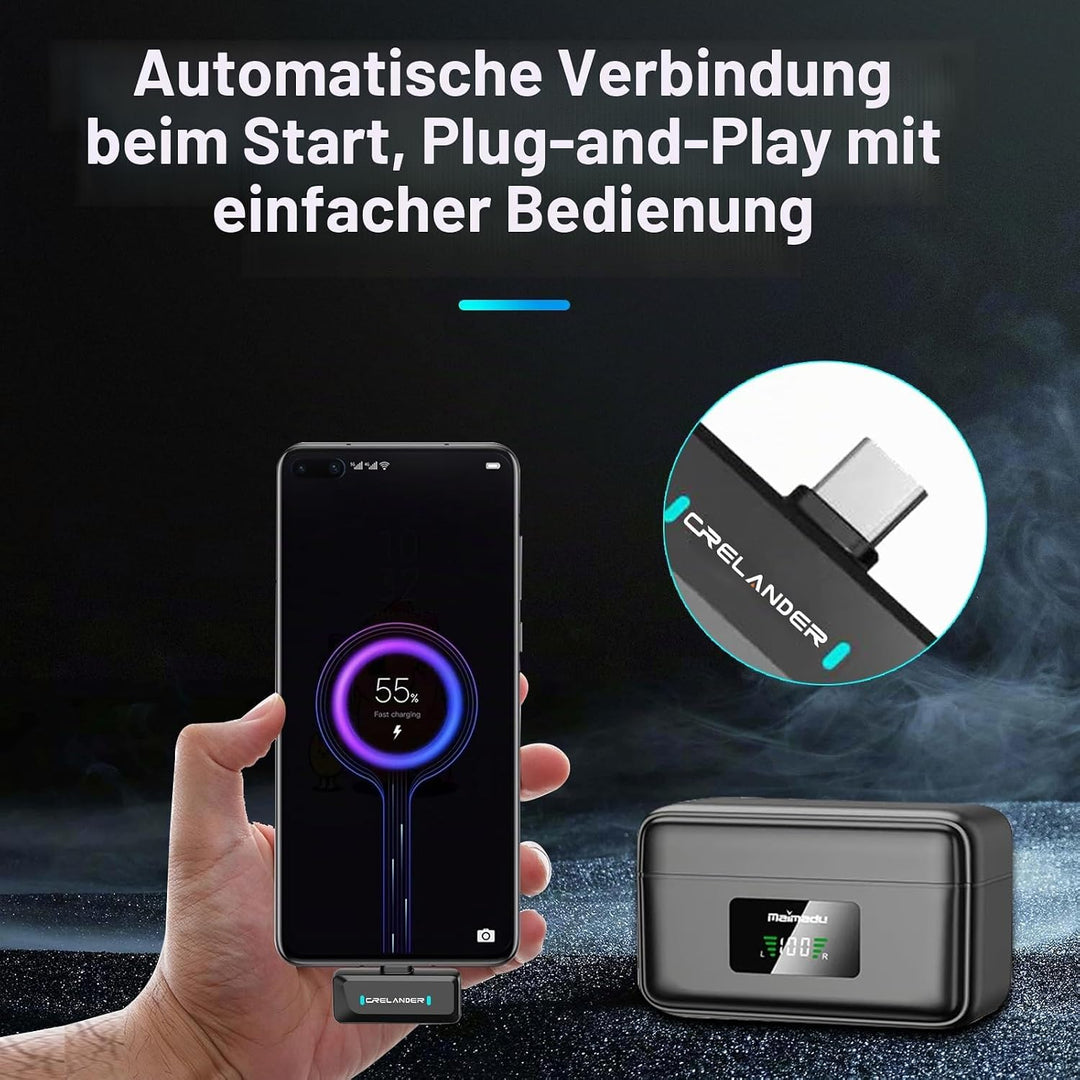 3 in 1 Professionelles Mini-Drahtloses Mikrofon für iPhone/Android/Kamera, Bluetooth Lavalier-Mikrof