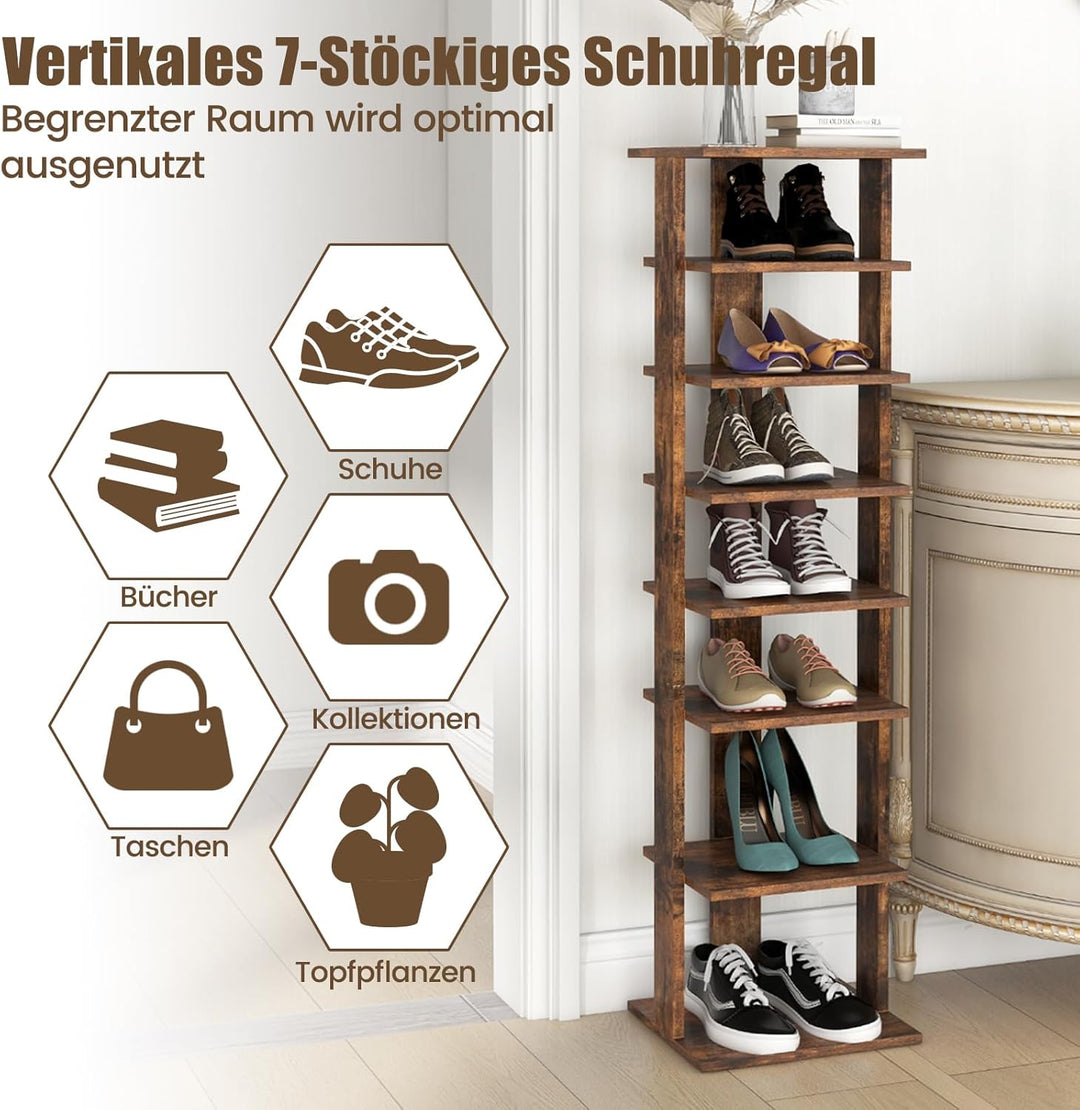 COSTWAY 8 stufiger Schuhständer höheverstellbar, Platzsparendes Schuhregal aus Holz, Schuh-Organizer