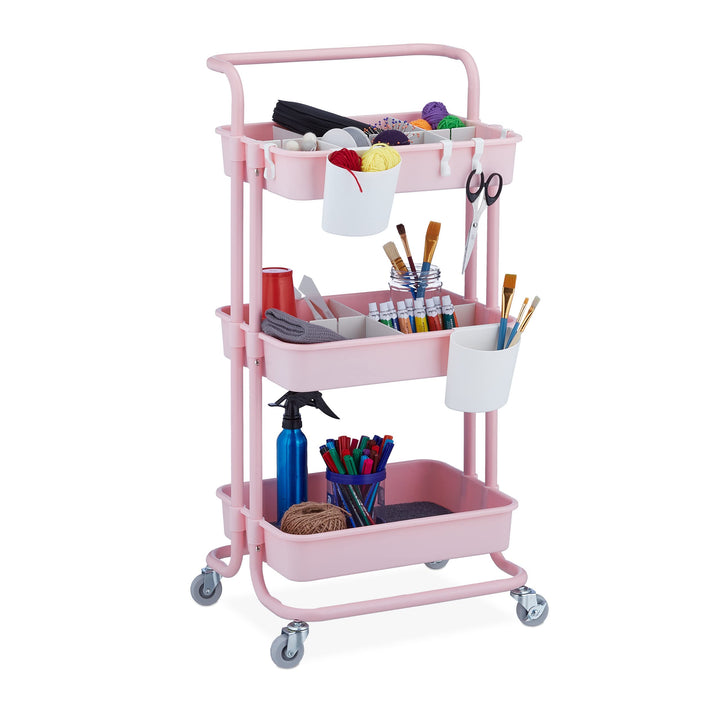 Relaxdays Rollwagen, 3 Etagen, Allzweckwagen, Hobby, Büro, Bad, Küchenwagen HBT: 86x43x42 cm, Metall