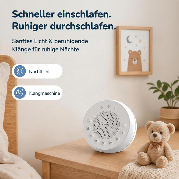 Housbay White Noise Machine für Babys mit Nachtlicht – Weisses Rauschen Gerät für Neugeborene, 31 be