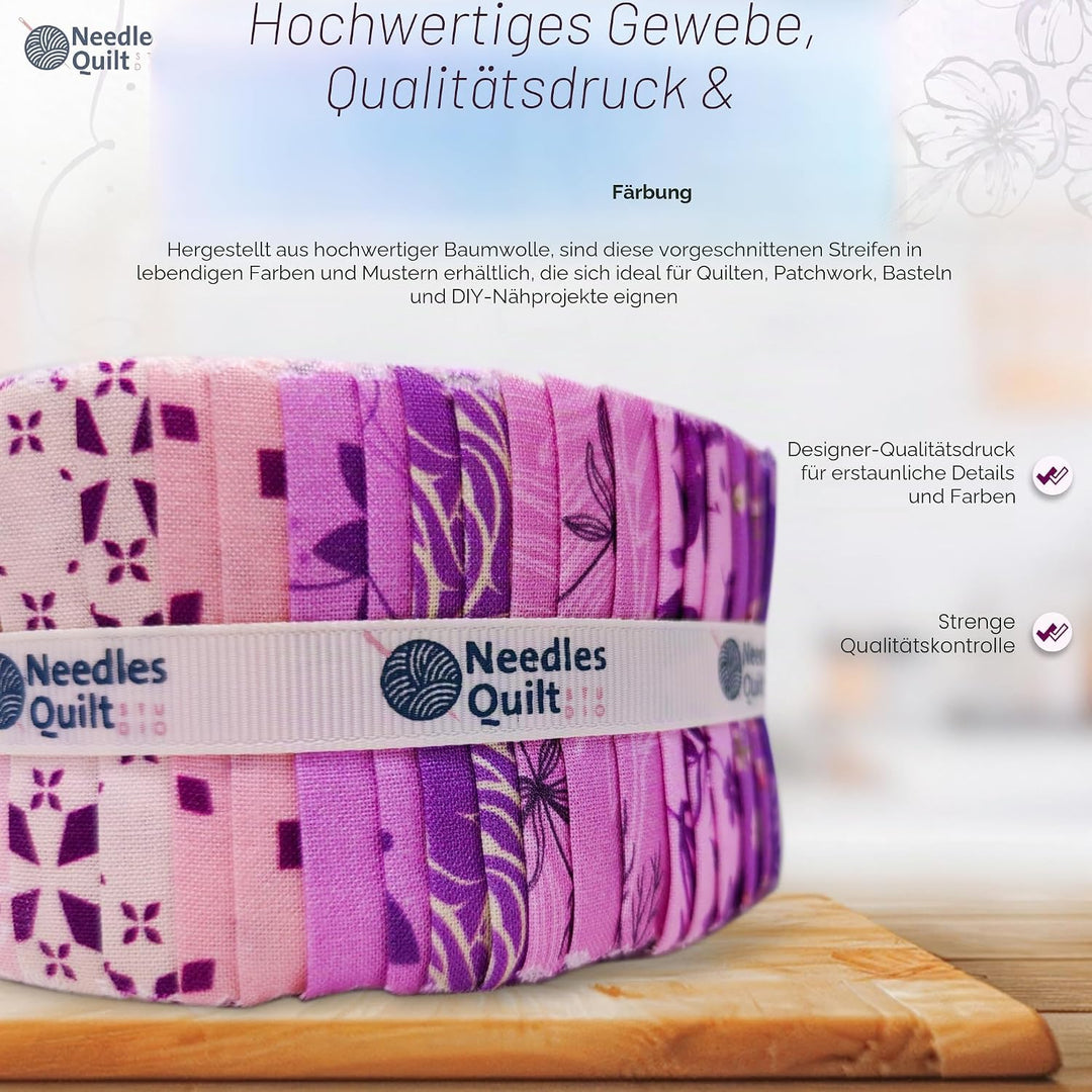 Needles Quilt Studio – 6.3 cm vorgeschnittenes 40 Stoffstreifen (Amethyst-Garten),Baumwollstreifen z