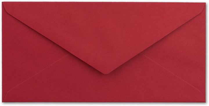 75 Brief-Umschläge DIN Lang - Dunkel-Rot mit Silber-Metallic Innen-Futter - 110 x 220 mm - Nassklebu