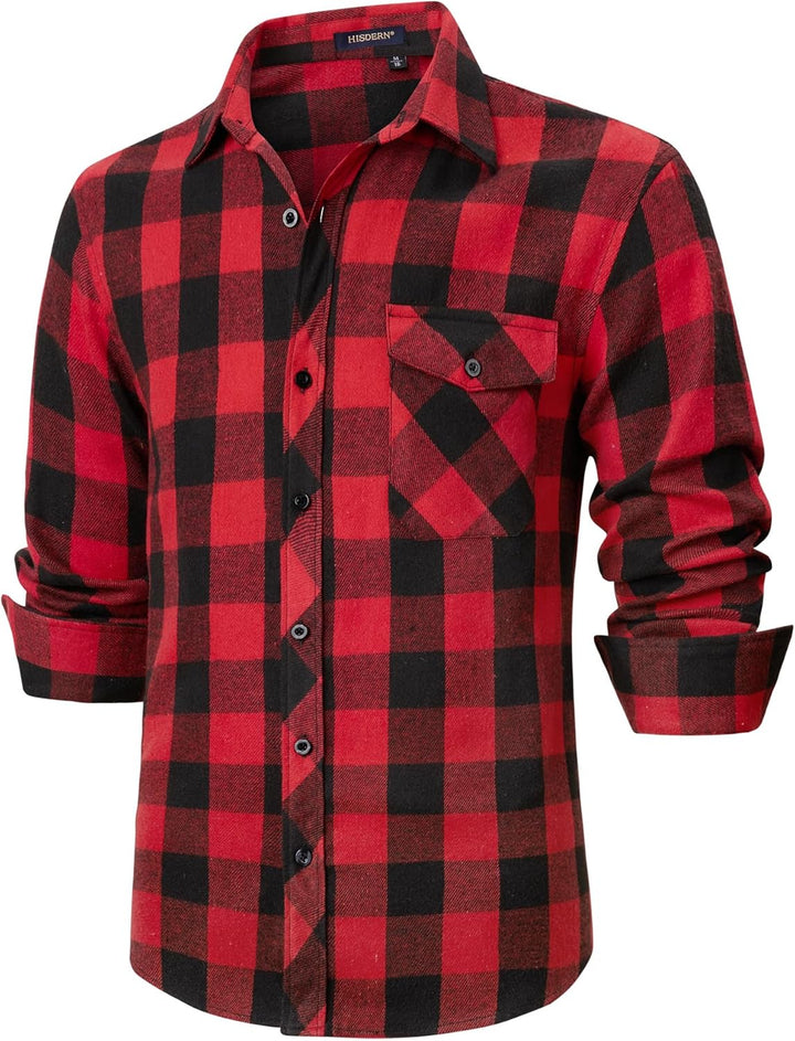 HISDERN Flanellhemd Herren Karierte Hemden Herren Langarm Button Down Baumwolle Holzfällerhemd Regul