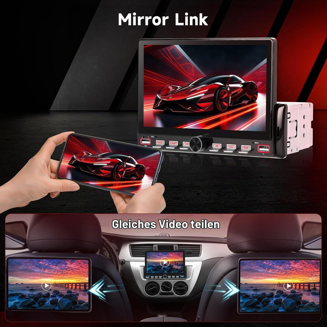 Hodozzy Autoradio 1 Din mit Bluetooth Bildschirm, 7 Zoll Touchscreen 1 Din MP5 Player mit Airplay, F