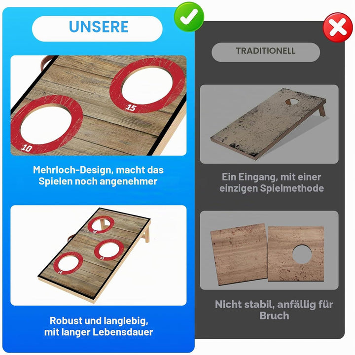 NZQXJXZ Cornhole Spiel Outdoor, 60 x 35 cm Massivholz Premium Corn Hole Boards mit 6 Cornhole Säckch