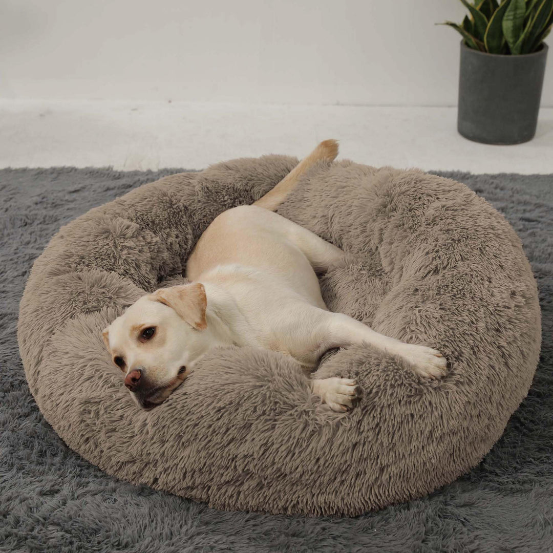 HACHIKITTY Calming Donut Cuddler Hundebett, rund, flauschiges Haustierbett mit eingenähtem Kissen fü