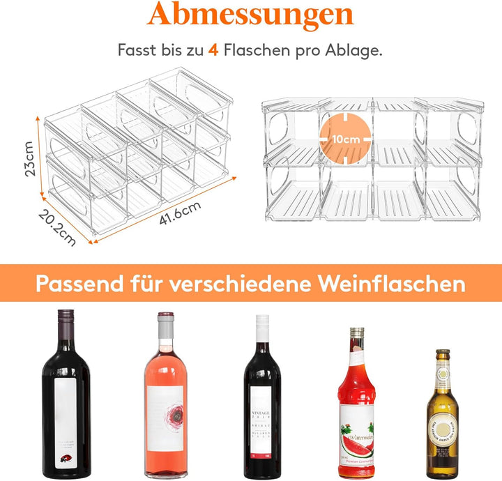 Lifewit Flaschenregal Stapelbar für 12 Flaschen, Kunststoff Weinregal für Kühlschrank Schrank Arbeit