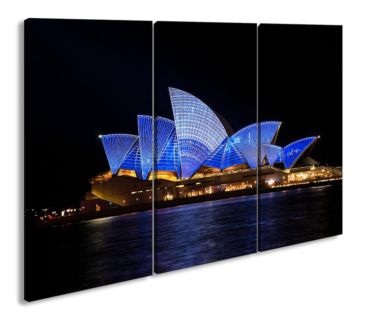 deyoli Dark Opera House in Sydney Format: 3-teilig 120x80 als Leinwandbild, Motiv fertig gerahmt auf
