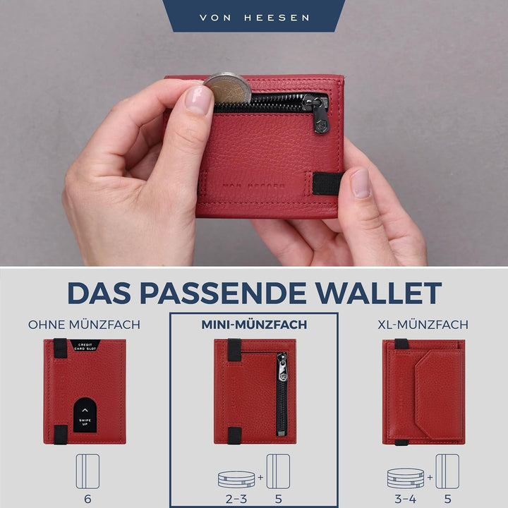 VON HEESEN Slim Wallet mit Münzfach & RFID-Schutz - Leder Geldbeutel - Mini Geldbörse für Herren und