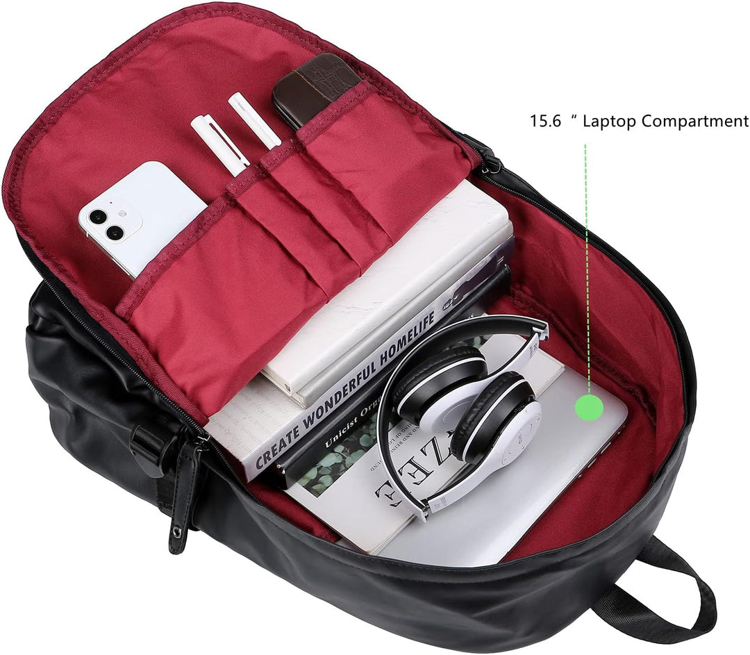 BAOSHA BP-08 TOP Laptop-Rucksack aus PU-Leder, Schul-Rucksack, Tasche, schwarz