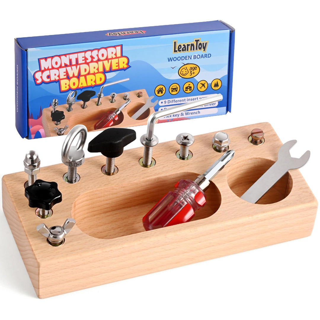 LearnToy Montessori Spielzeug ab 3+ Jahr - Holz Schraubbrett für Feinmotorik - Baby & Kleinkinder