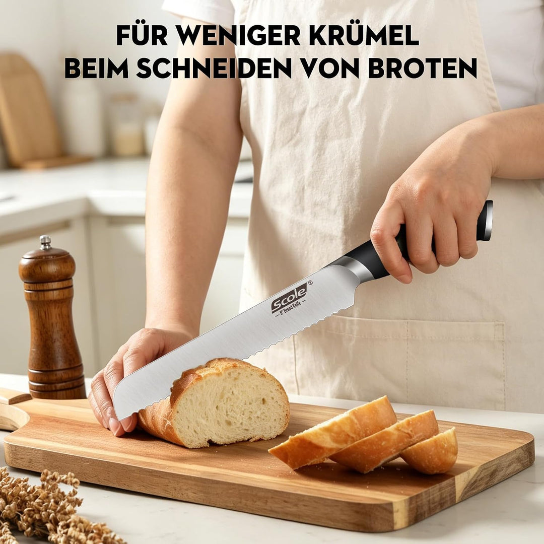 SCOLE® Messerset, Rasierscharf Küchenmesser Set 7-teilig mit Wetzstab, Messer Set, Profi Kochmesser
