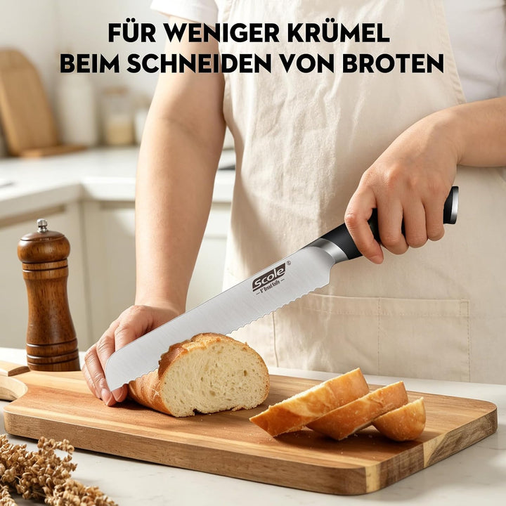 SCOLE® Messerset, Rasierscharf Küchenmesser Set 7-teilig mit Wetzstab, Messer Set, Profi Kochmesser