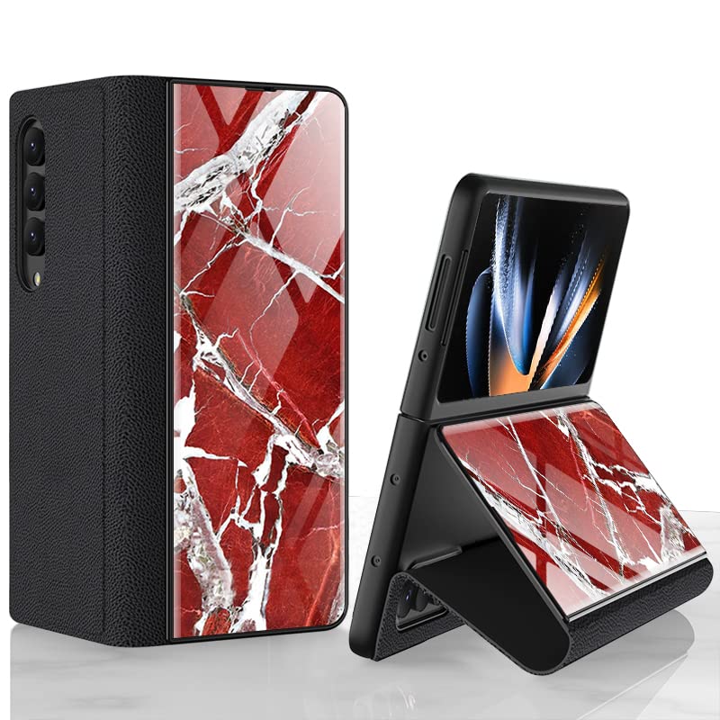 COQUE Galaxy Z Fold 4 5G Hülle,Ultradünne Handyhülle aus glänzend lackiertem 9H-Glas,Faltbare Handyh
