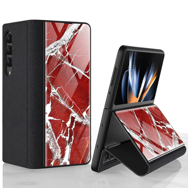 COQUE Galaxy Z Fold 4 5G Hülle,Ultradünne Handyhülle aus glänzend lackiertem 9H-Glas,Faltbare Handyh