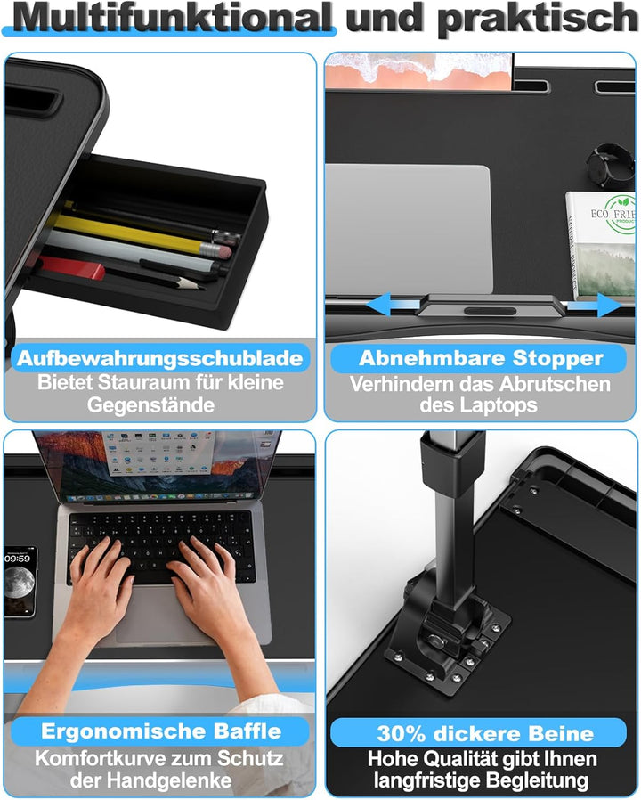 Betttisch, Potuopy Leder einstellbare Höhe Winkel Laptop Tisch für Bett, X-Grosse Faltbare Laptoptis