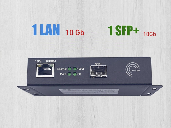 Elfcam® - 10Gb Konverter Fiber Ethernet mit 1x RJ45 10Gb Port auf 1x 10Gb SFP+ Port, 10GbE LWL Medie
