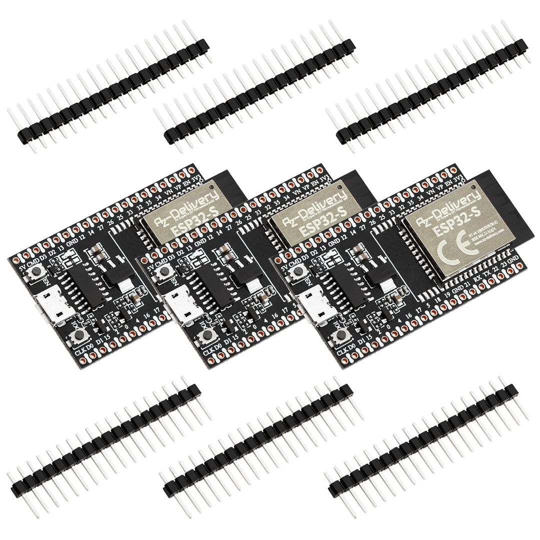AZDelivery 3 x ESP32S Dev Kit C V4 NodeMCU WLAN/WiFi Development Board unverlötet kompatibel mit Ard