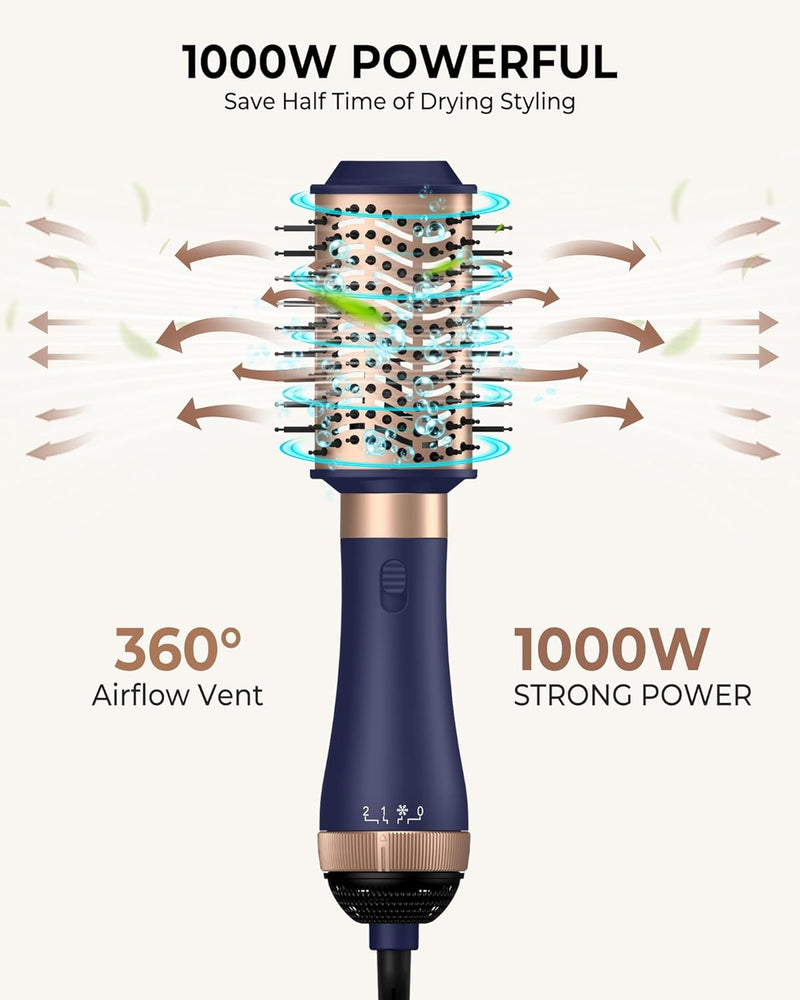 UKLISS Warmluftbürste 4 in 1 Set, Haarstyler Föhn mit 4 Aufsätzen: 1000W Haartrockner, Lockenbürste,