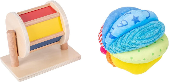Adena Montessori Baby-Spielzeug-Set mit Montessori-Spiegel, Peekaboo-Knopf-Puzzle, mittlerer Dreh-Tr