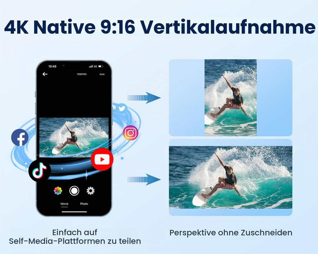 Action Cam Wasserdicht 4K60FPS mit 128GB Karte,131FT Unterwasserkamera 8X Zoom,WiFi Helmkamera 48MP,