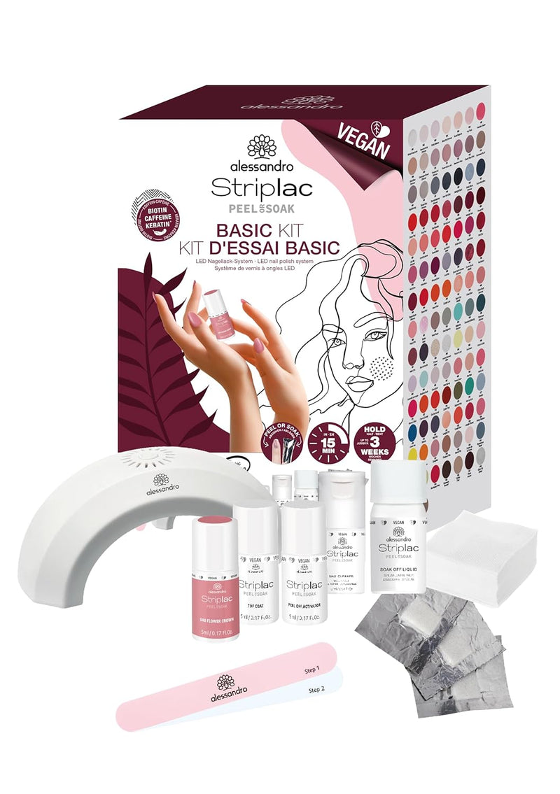 Alessandro Striplac Peel Or Soak -VEGAN- Starter Kit Basic LED-Nagellack Set - Flower Crown - Für Pe