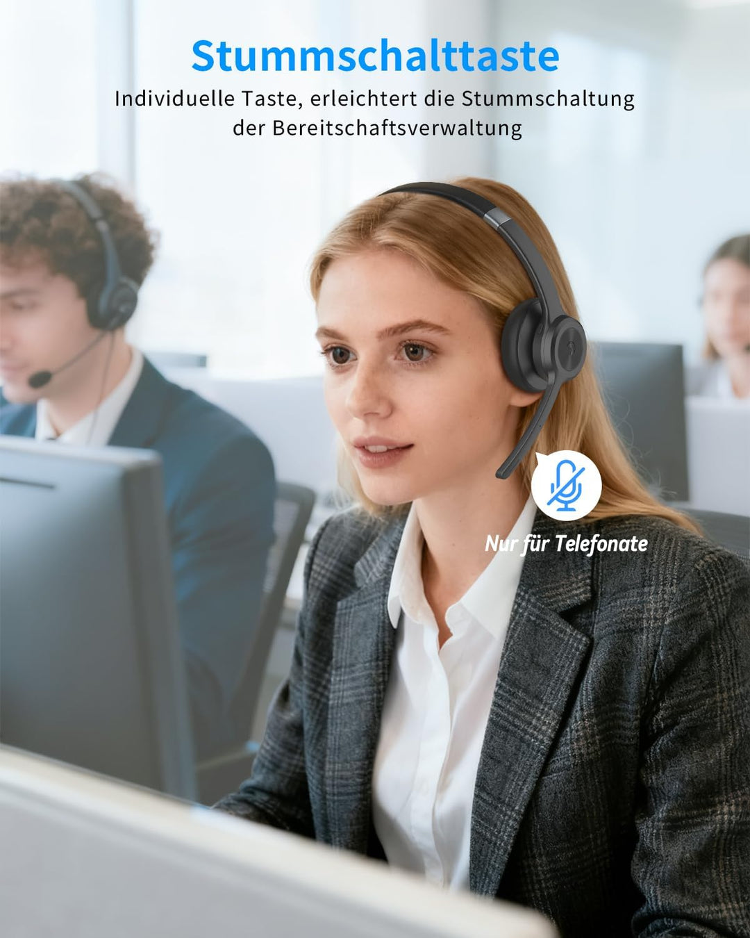 MONODEAL Bluetooth Headset mit Mikrofon, Wireless Kopfhörer mit Stummschalttaste, Geräuschunterdrück